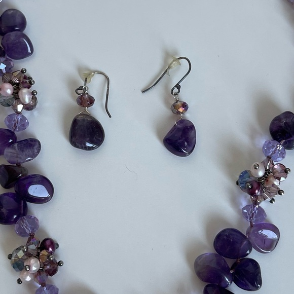💕3/20$ NWOT Purple Bead and Stone Necklace and Earring Set - Picture 5 of 5